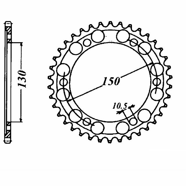 rear sprocket steel, 38 teeth, pitch 530