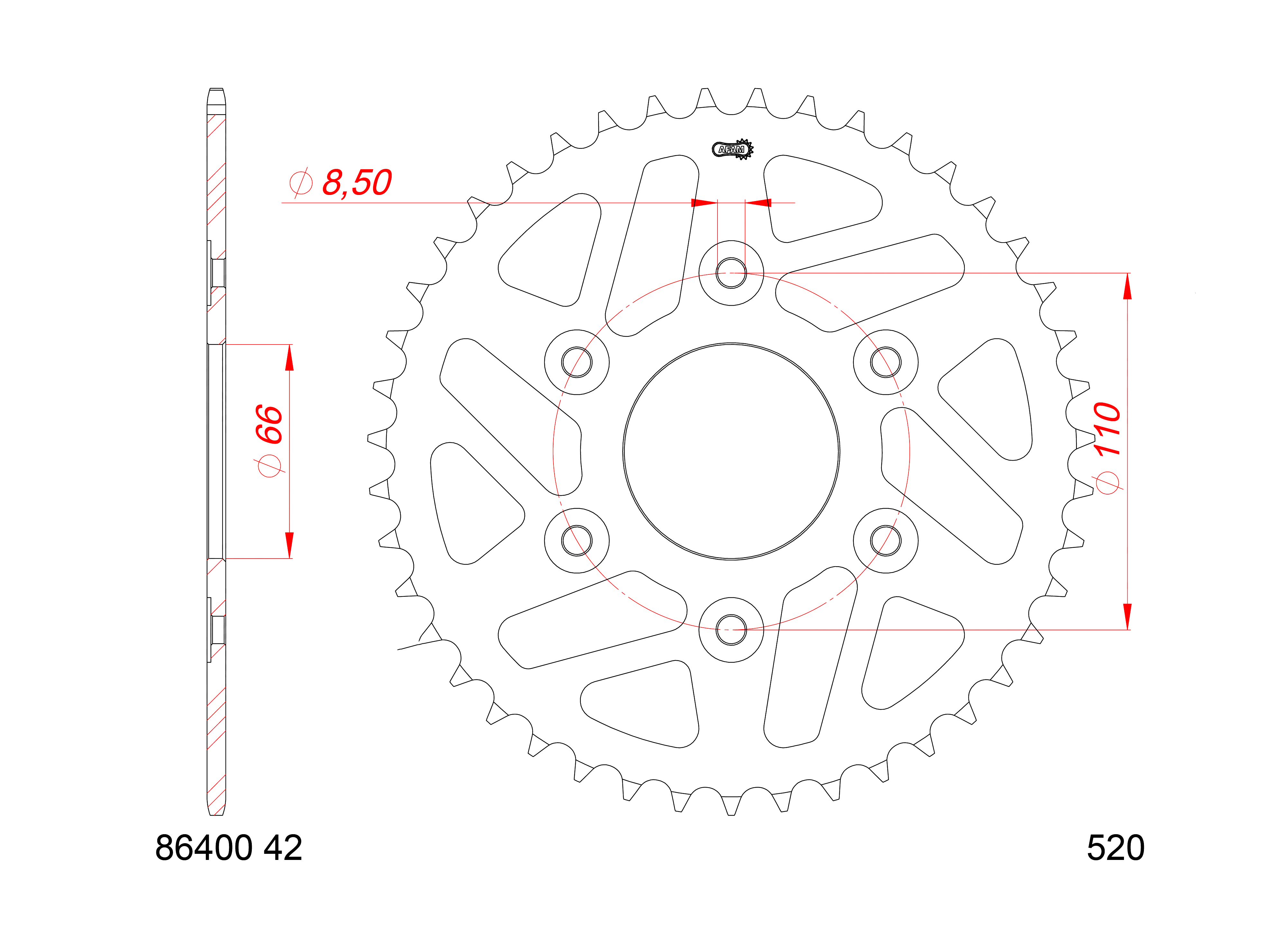 rear sprocket steel, 43 teeth, pitch 520