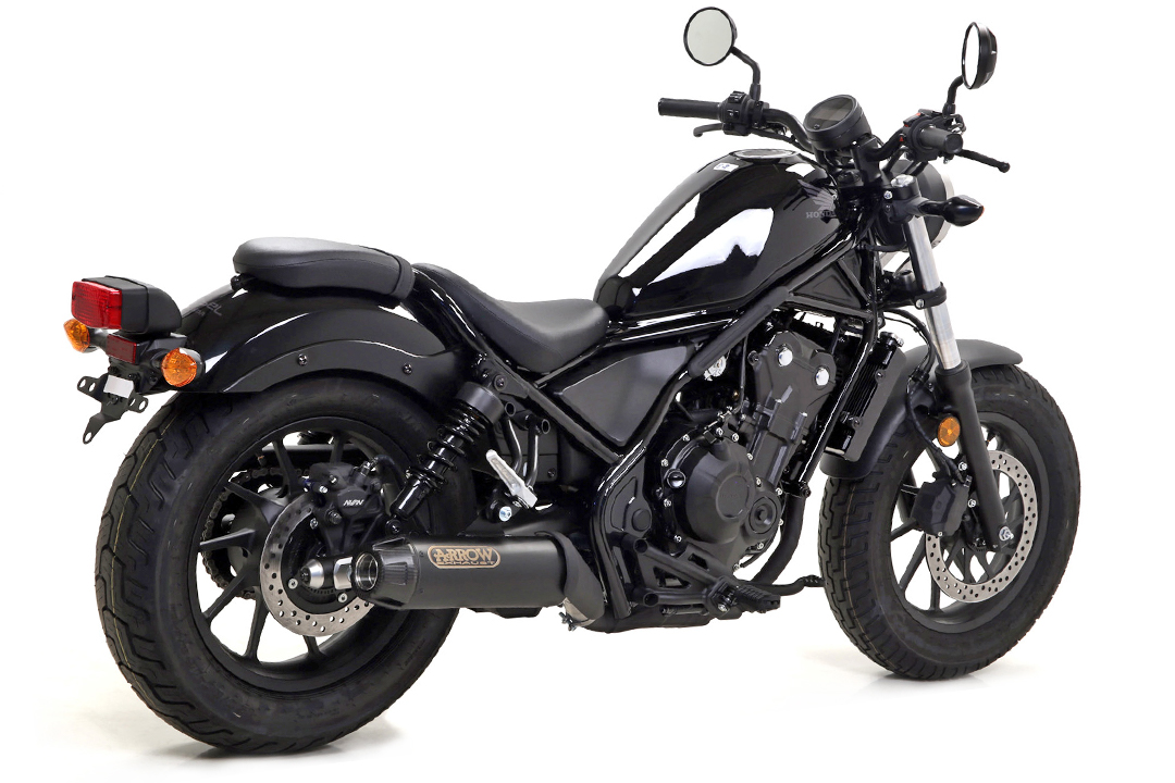 ARROW REBEL Slip-On black stainless steel with carbon end cap for Honda CMX500 Rebel model year 2017-2022