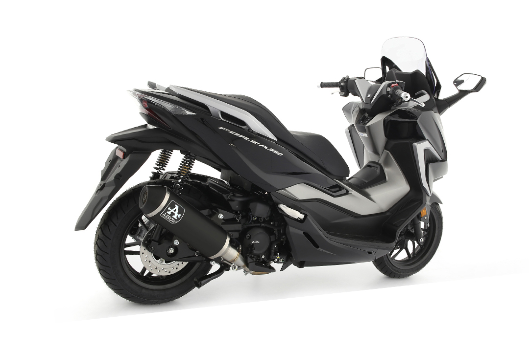 ARROW URBAN Exhaust for Honda Forza 350 / SH350 2021-, Black Aluminium with Black Stainless Steel End Cap