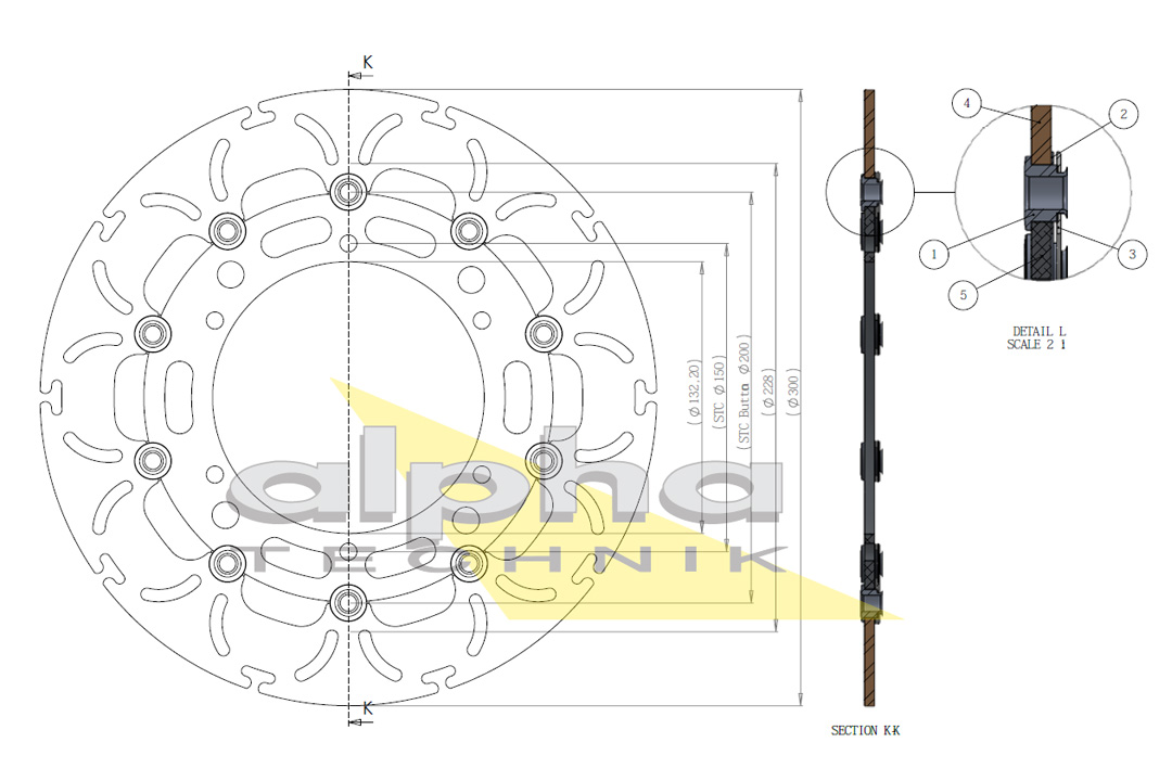 alpha Technik brake disc Omega-Design ABD33, front for Yamaha YZF-R1, YZF-R6, TRM 900, XJ600, XT660, XJR1300, XV950,