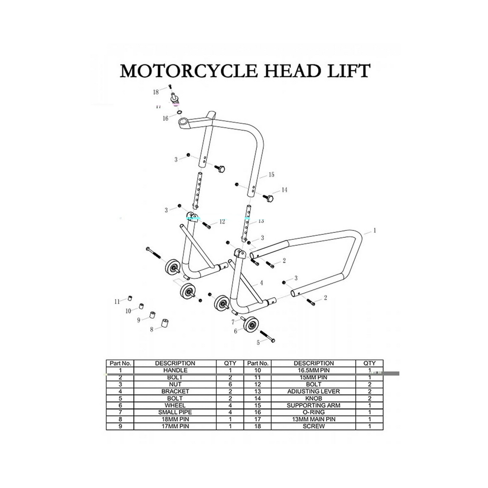 TRACK Paddock Stand, front for triple clamp