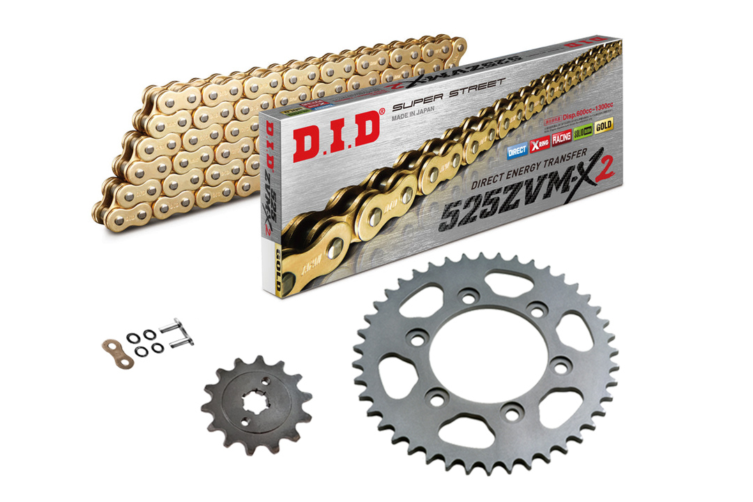 DID chain Kit with 525ZVM-X2 chain, gold colour, for BMW S1000RR, model year 2009-2011