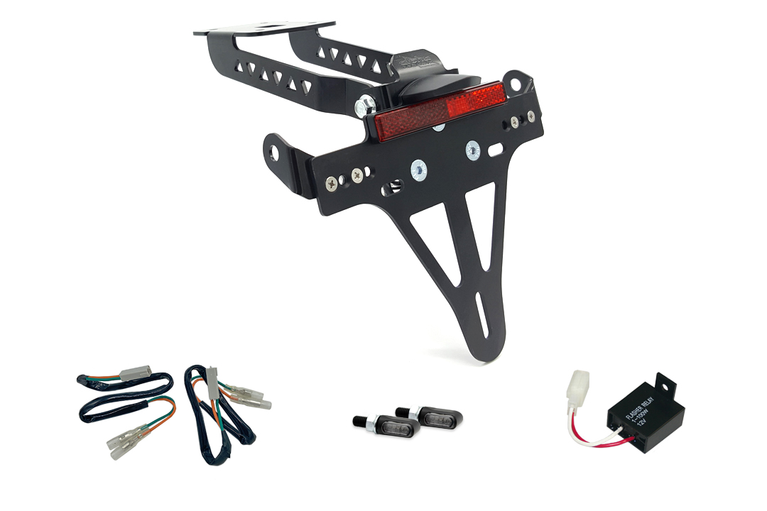 alpha Technik Number Plate Holder-flasher light, turn signal Kit MLED for Kawasaki Z650 and Ninja 650 Type: ER650H / EX650K (Model Year 2017 to 2019) (Rear)