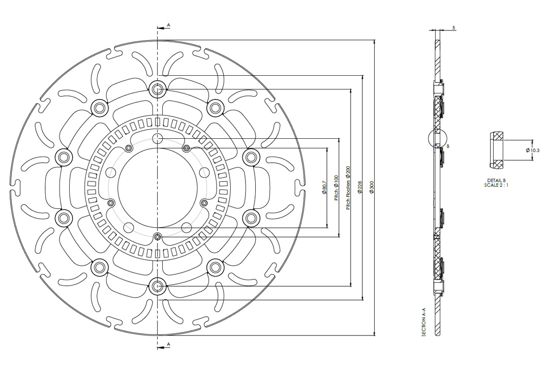 alpha Technik brake disc Omega-Design ABD33, front for Kawasaki ER6f, ER6n, Versys 650