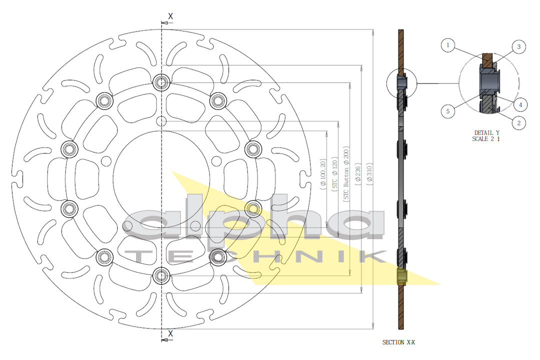 alpha Technik brake disc Omega-Design ABD33, front for Suzuki GSX-R1000, GSX-R750, VZR1800