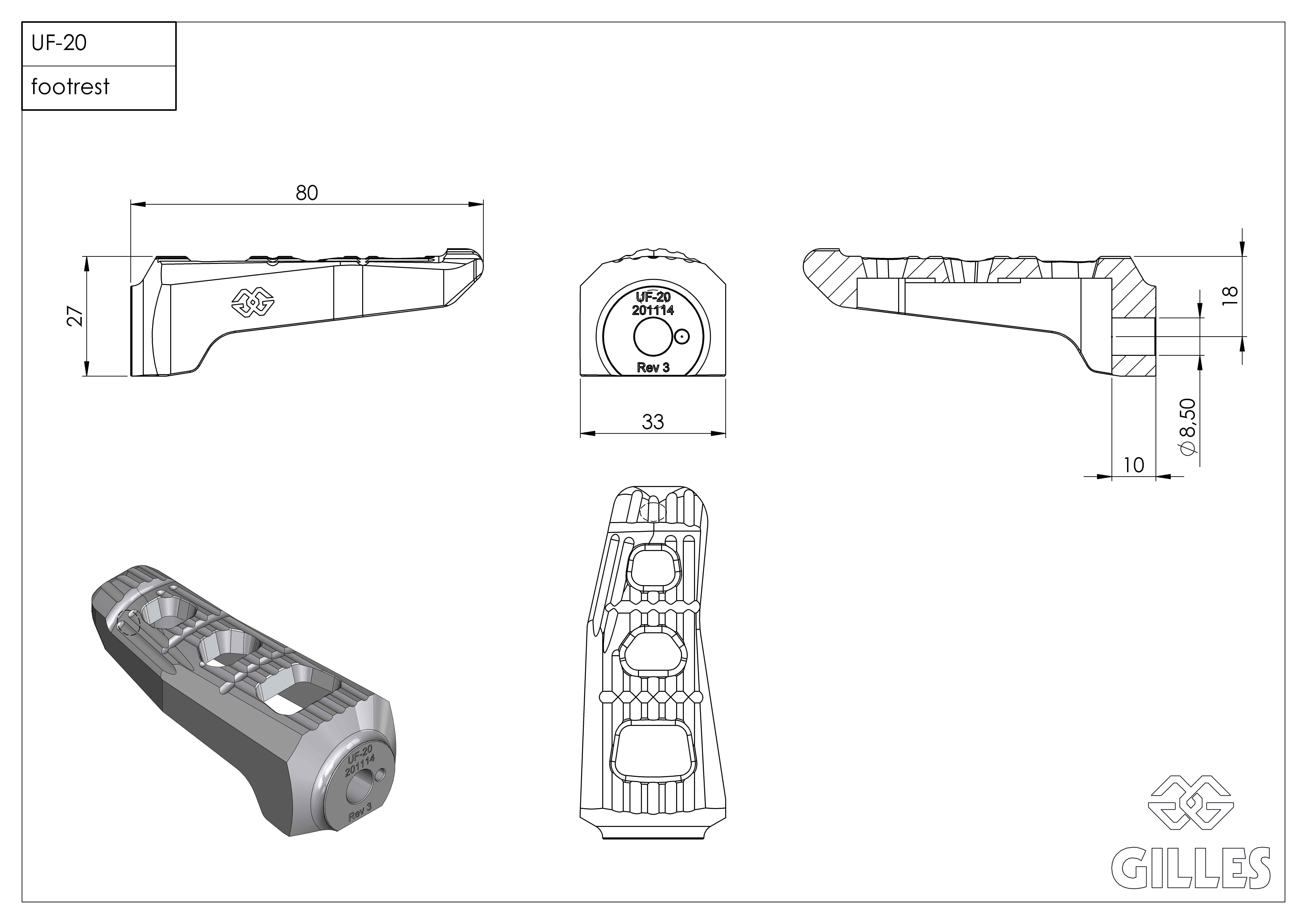 Gilles Touring Pillion Replacement Footrest Kit, Silver, for BMW S1000R, S1000RR, M1000RR