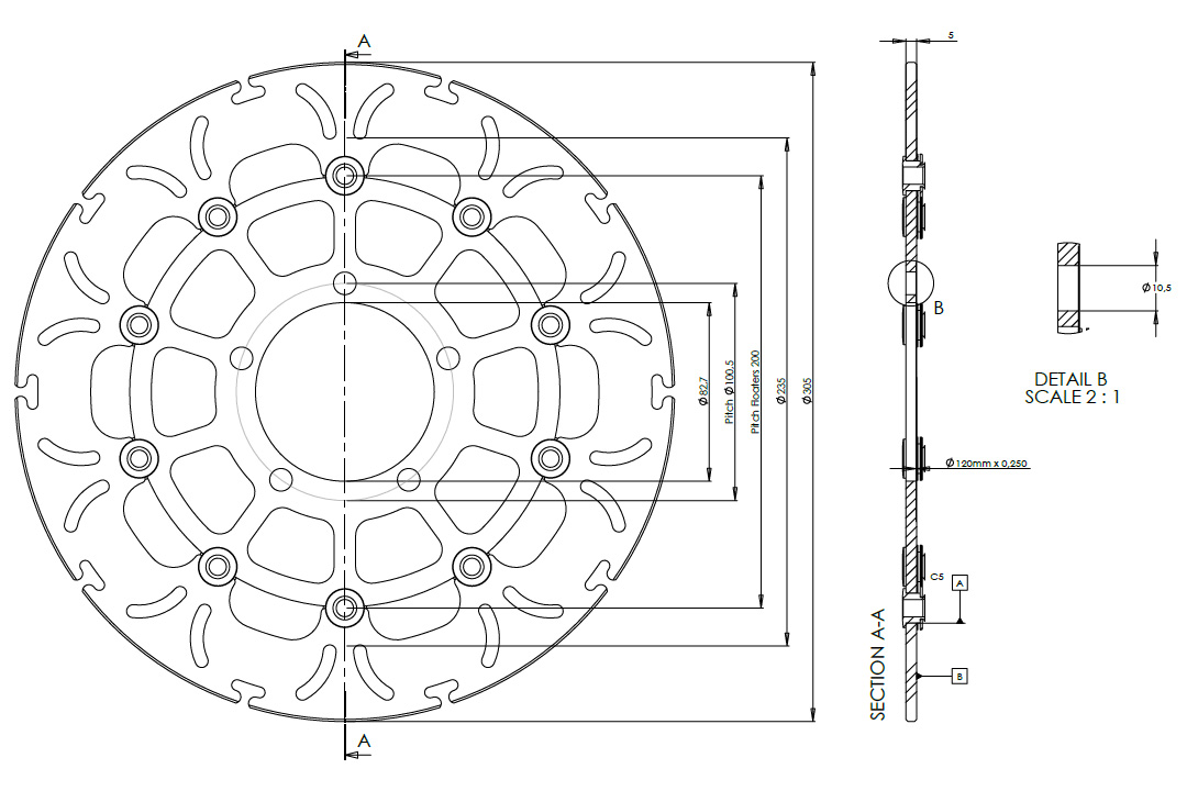 alpha Technik brake disc Omega-Design ABD33, front Brake Disc for Triumph Tiger Explorer, Tiger 1200 XC / XR, 800 XC / XR