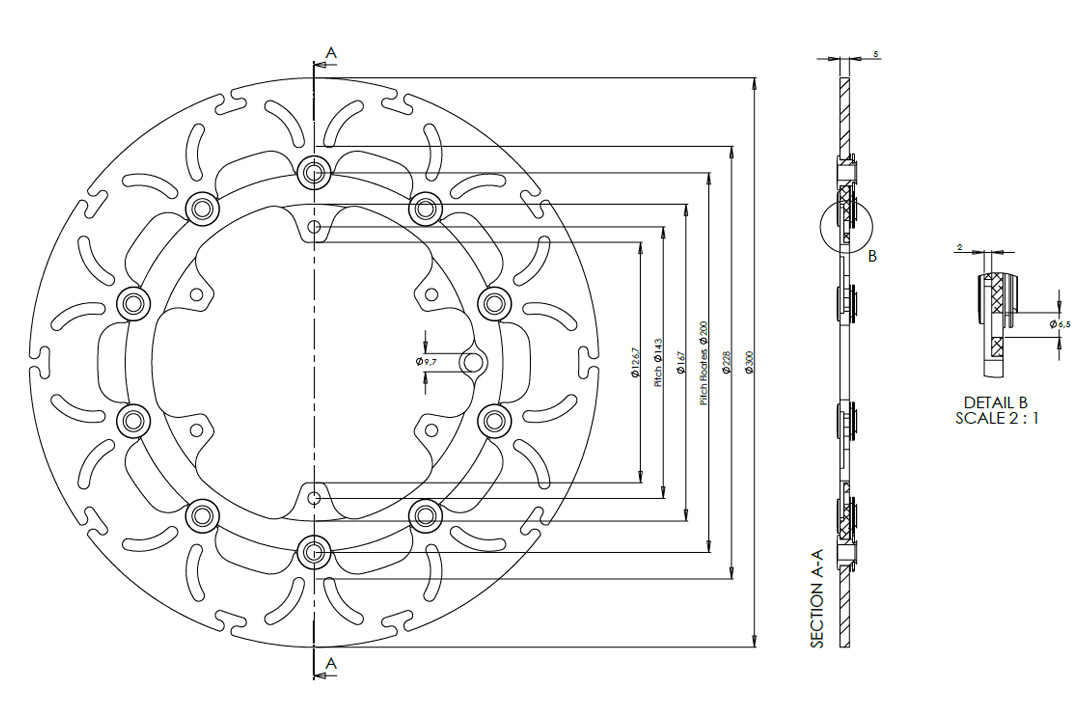 alpha Technik brake disc Omega-Design ABD33, front for KTM 690 Enduro, 990 Adventure, Husqvarna 701