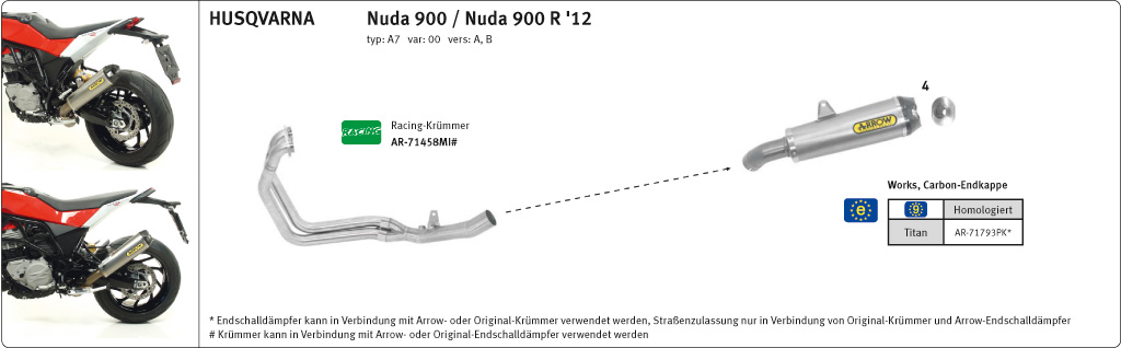 ARROW WORKS Exhaust for Husqvarna Nuda 900 2012-2013, Titanium