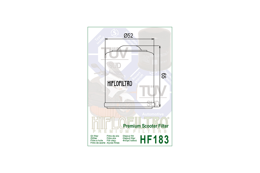 HIFLO oil filter HF183 for various Aprilia / Benelli / Derbi / Gilera / Italjet / Malaguti / Peugeot / Piaggio models