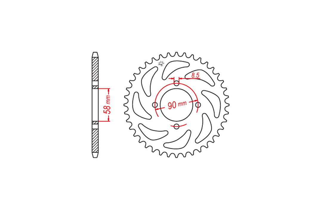 rear sprocket Steel, 45 Teeth, Pitch 428