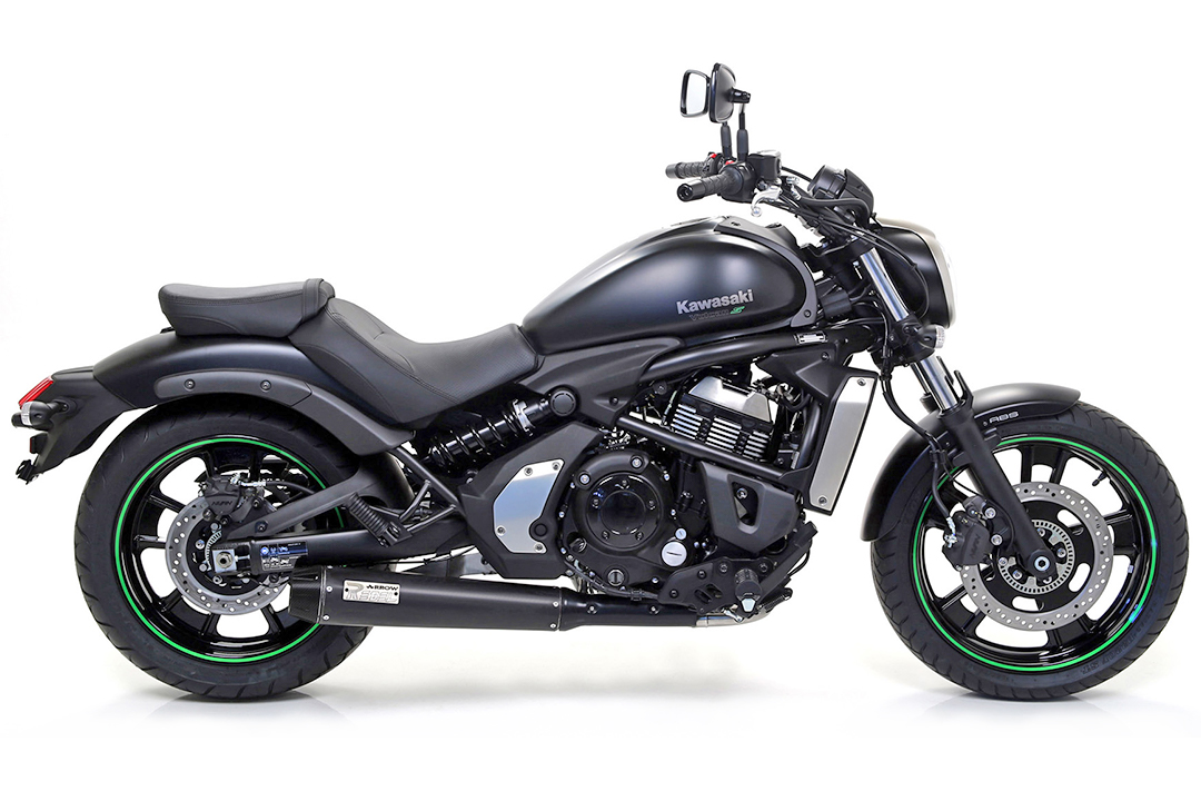 ARROW DARK REBEL black stainless steel silencer with carbon end cap for Kawasaki Vulcan S 650/S 650 (Cafe) model year 2017-2020