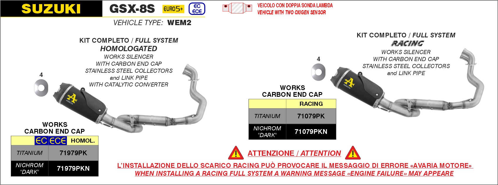 ARROW WORKS DARK Exhaust for Suzuki GSX-8S, GSX-8R 2024-