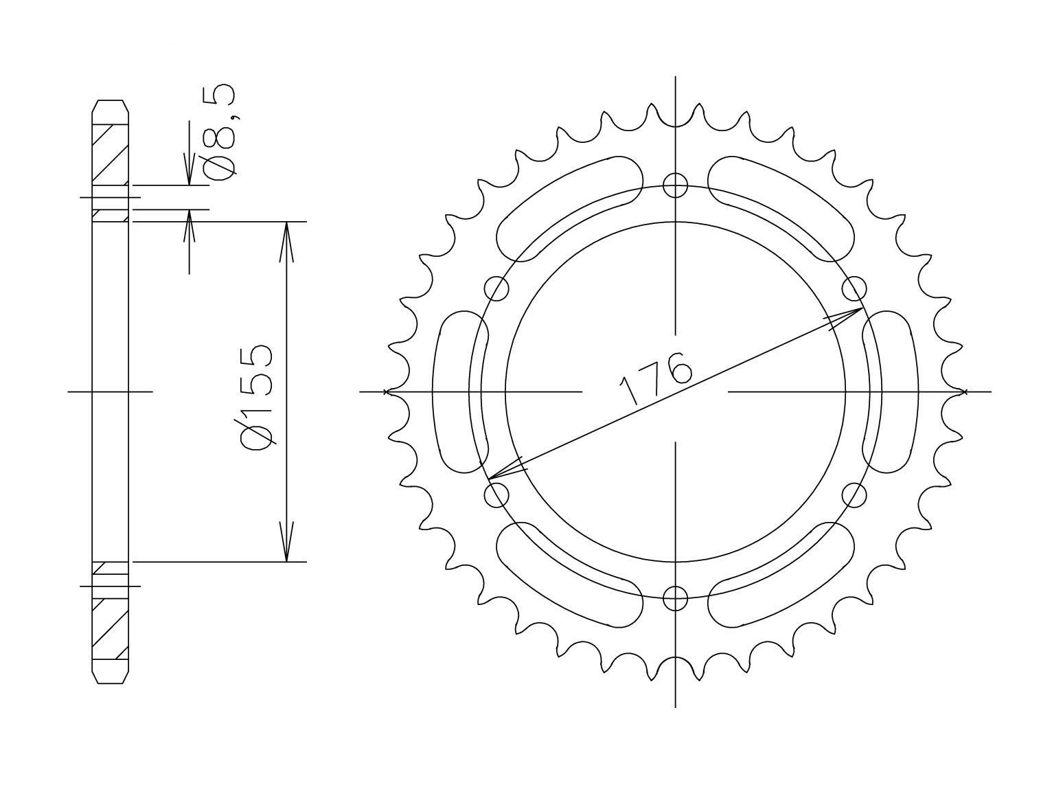 rear sprocket steel, 45 teeth, pitch 530