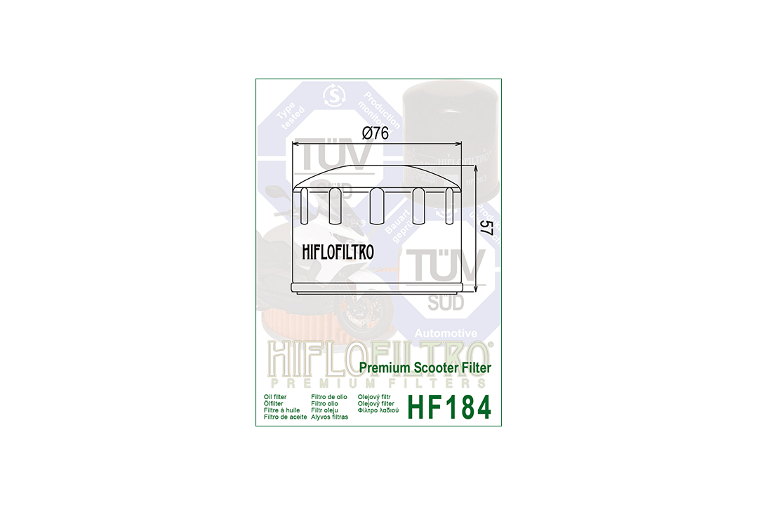 HIFLO oil filter HF184 for Maxi Scooters, including Aprilia / Benelli / Gilera / Malaguti / Peugeot / Piaggio Models