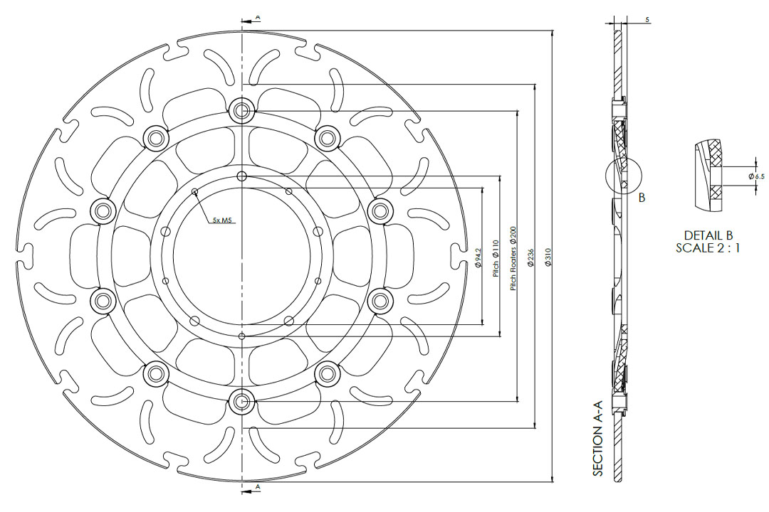 alpha Technik brake disc Omega-Design ABD33, front brake disc for Honda VFR800F, 2014-2019 and VFR800X Crossrunner, 2015-