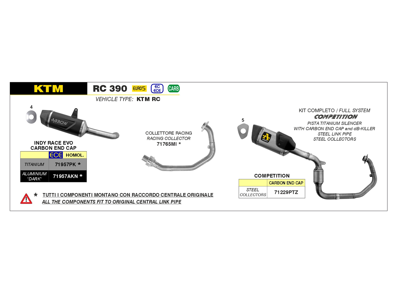 ARROW Racing Header, Stainless Steel, without catalyst for KTM 390 Duke from model year 2021-, 390 RC 2022-