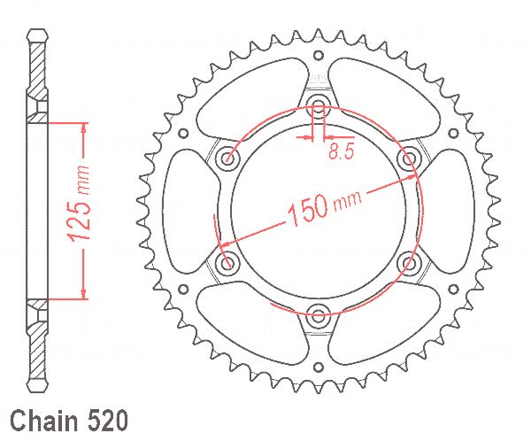 rear sprocket steel, 50 teeth, 520 pitch