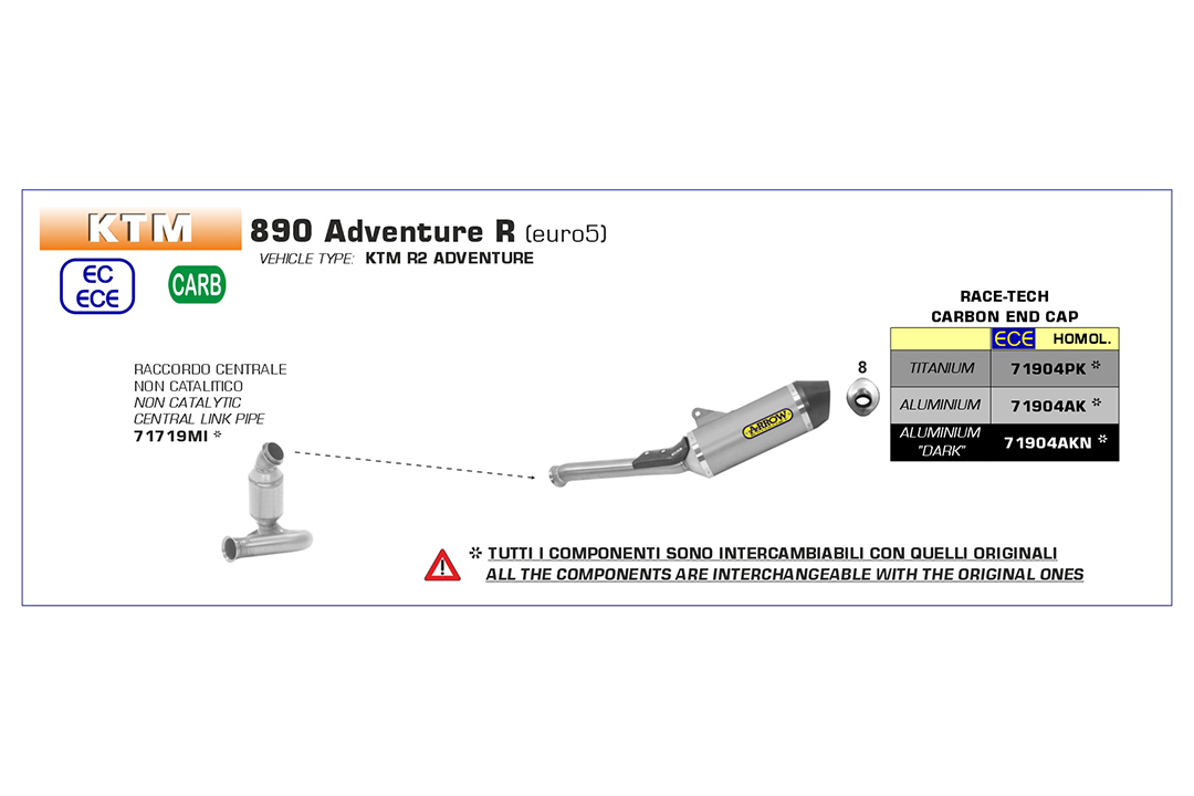 ARROW Racing Catalytic Converter Eliminator Pipe for KTM 790 Adventure 2019-, 890 Duke R 2020-, 890 Adventure 2021-, CF Moto 800, without catalyst
