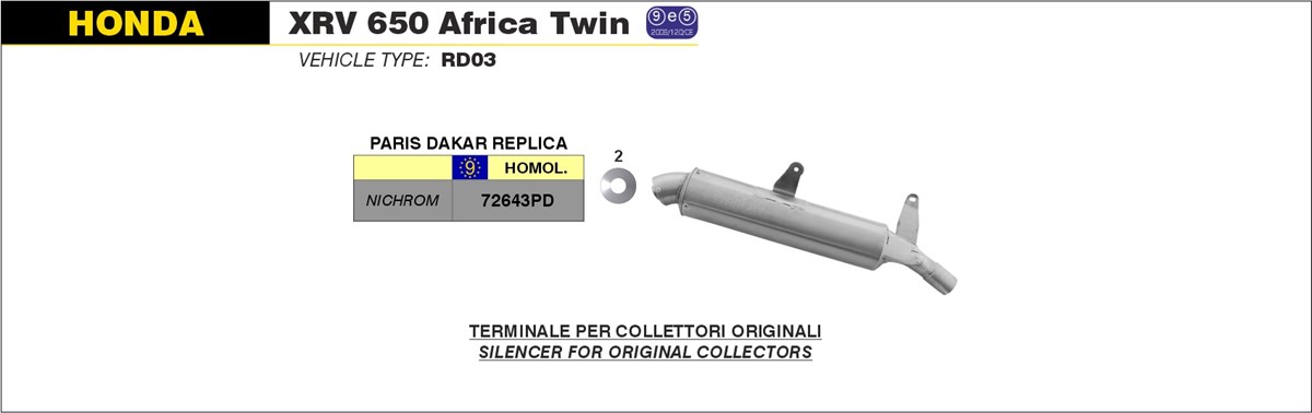 ARROW PARIS-DAKAR Exhaust for Honda XRV650 Africa Twin 1988-1989, Stainless Steel