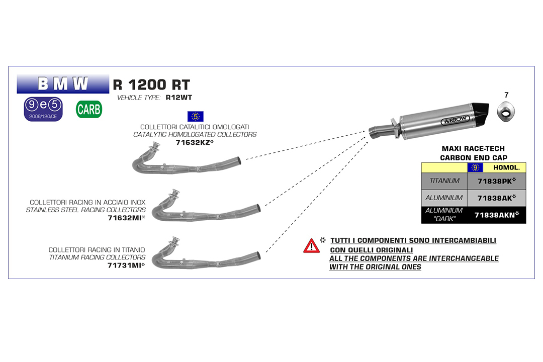 ARROW RACE TECH Exhaust for BMW R1200RT 2014-16 in Black Aluminium