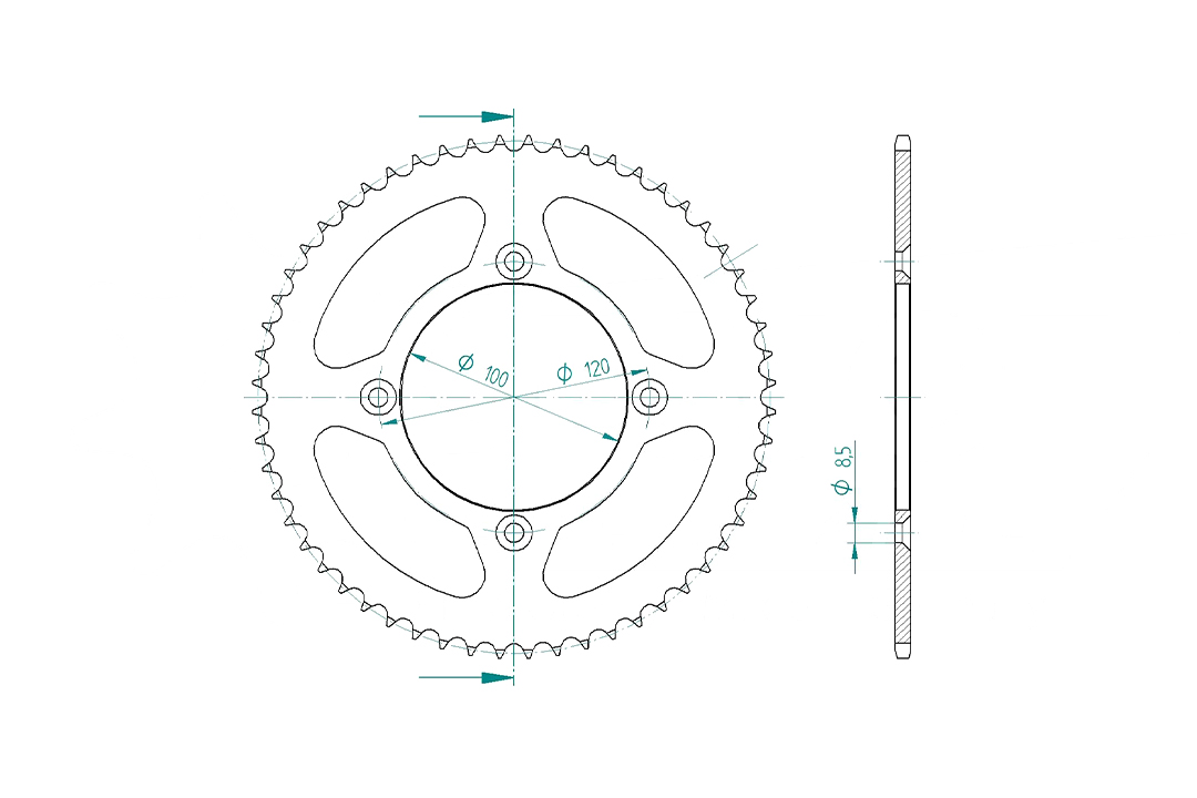 rear sprocket Steel, 56 Teeth, Pitch 428