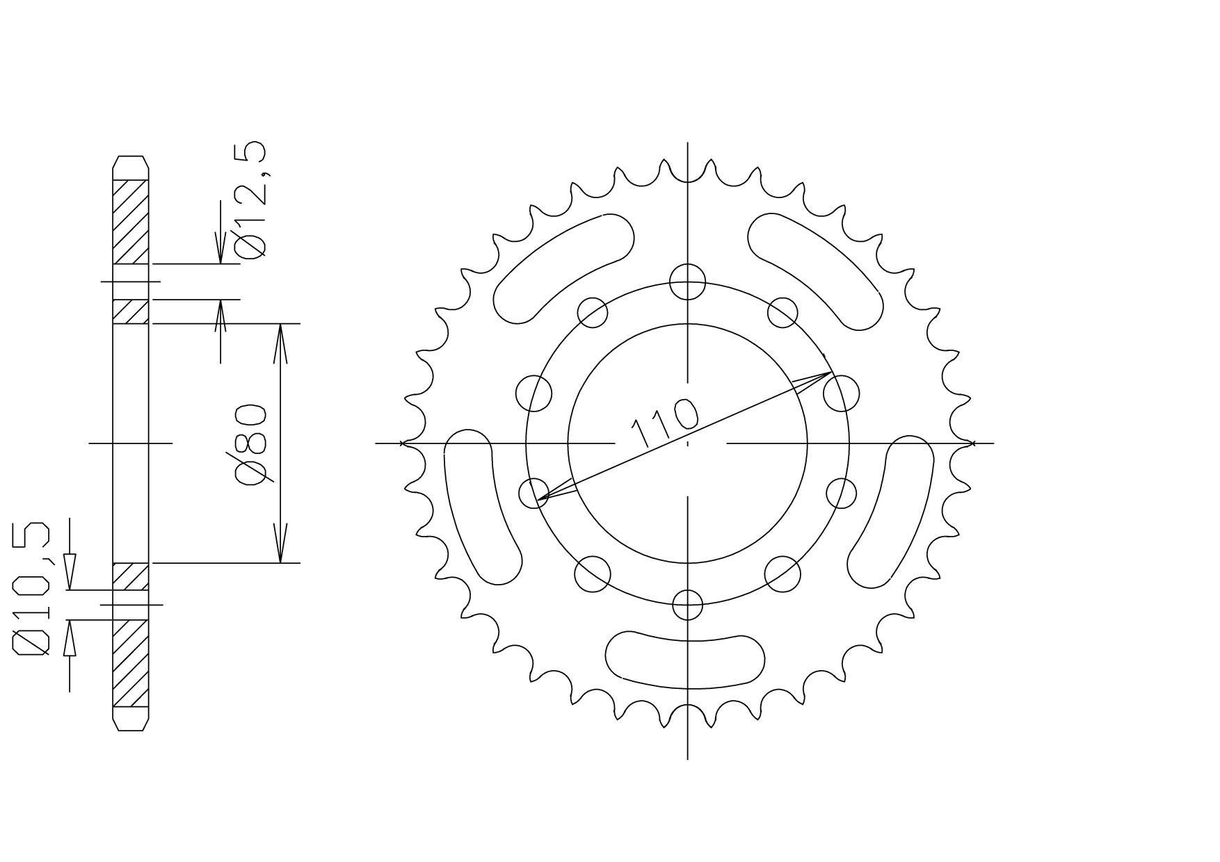 rear sprocket steel, 46 teeth, Pitch 525