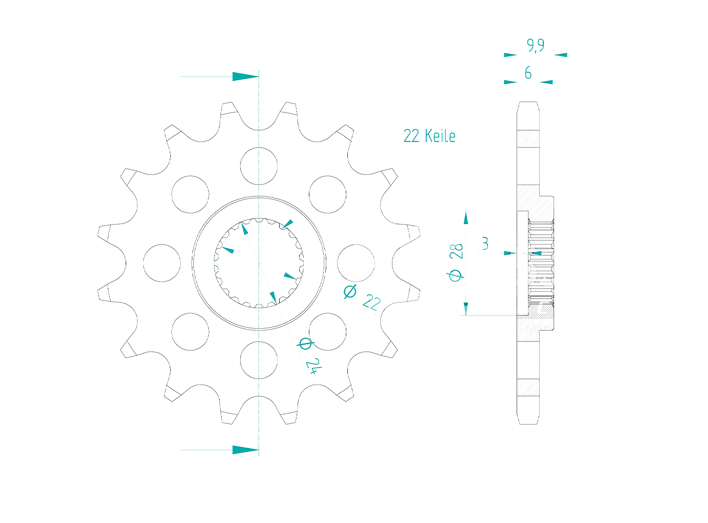 Sprocket, 16 teeth, 520 pitch