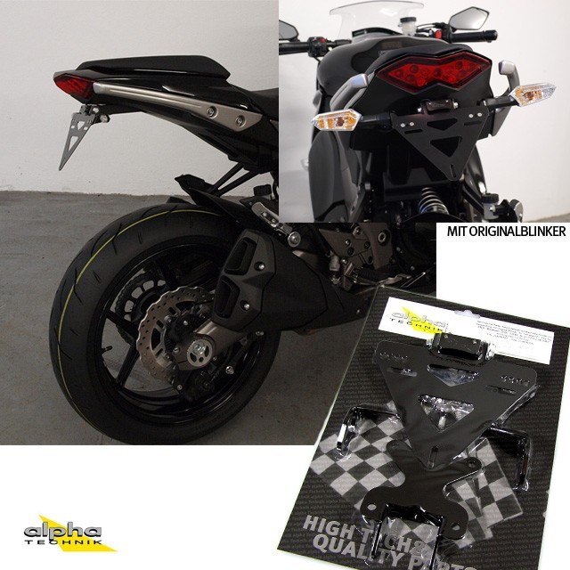 alpha Technik Number Plate Holder for Kawasaki ZX10R; Type ZXT00E, ZXT00F; Model Year 2008-2010